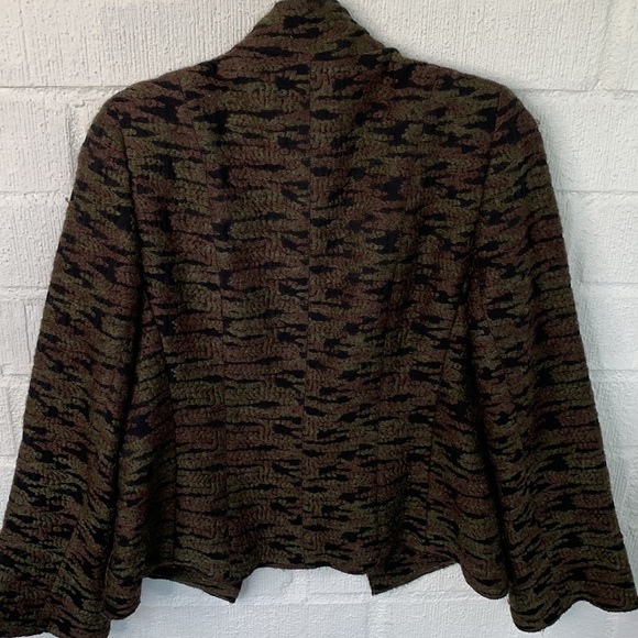 Akris Silk Tweed Knit Green Brown Notched Blazer size 10 - Picture 6 of 7